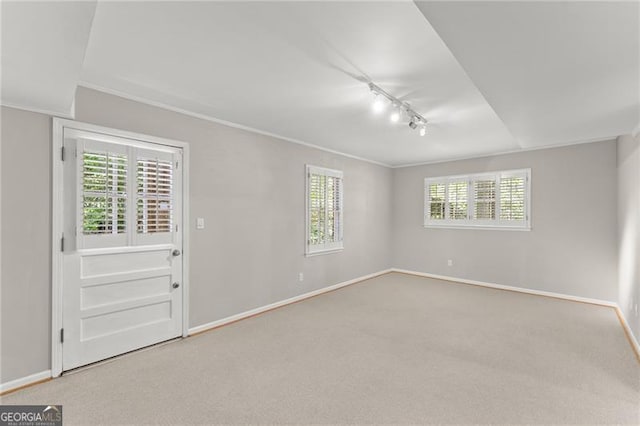 4044 Ashentree Dr, Brookhaven, GA 30341 - carpeted spare room featuring rail lighting, baseboards, and crown molding