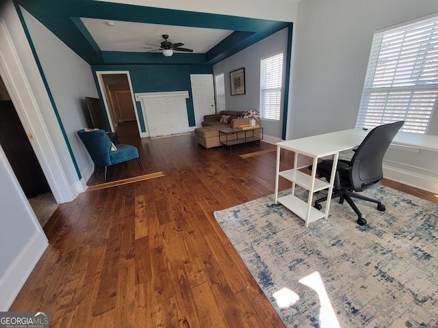 475 Willard Ave SW, Atlanta, GA 30310 - office with wood-type flooring, baseboards, a ceiling fan, and a raised ceiling