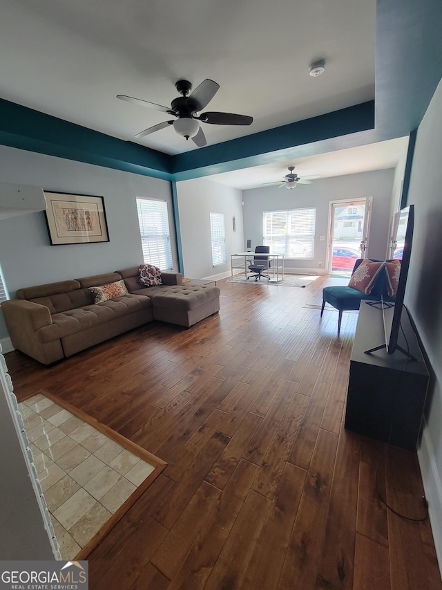 475 Willard Ave SW, Atlanta, GA 30310 - living room with dark wood-style floors and ceiling fan