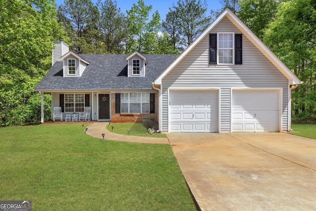 1012 Miss Amber Way, Locust Grove, GA 30248 - view of front facade featuring a porch, a shingled roof, a front yard, concrete driveway, and a chimney