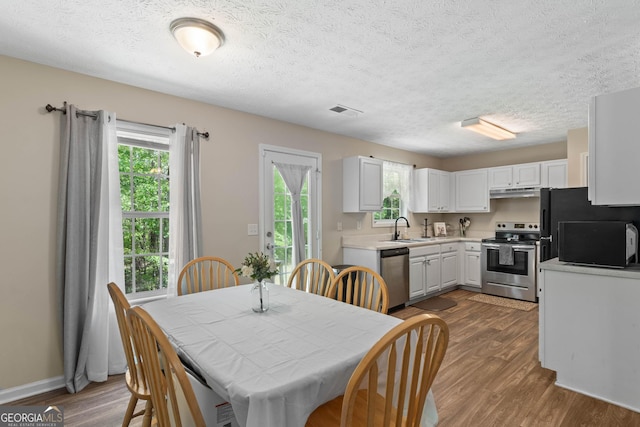 1012 Miss Amber Way, Locust Grove, GA 30248 - dining room with wood finished floors, a textured ceiling, and baseboards