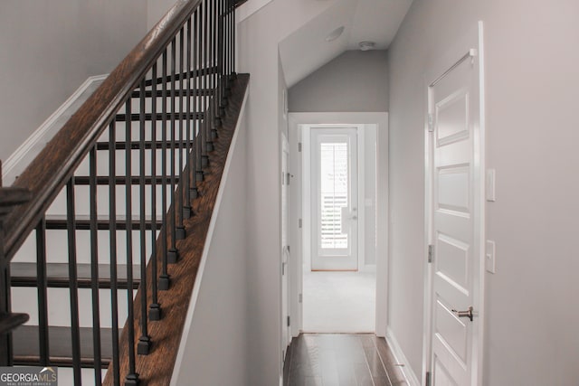 600 Broadview Ter NE, Atlanta, GA 30324 - staircase featuring baseboards and vaulted ceiling