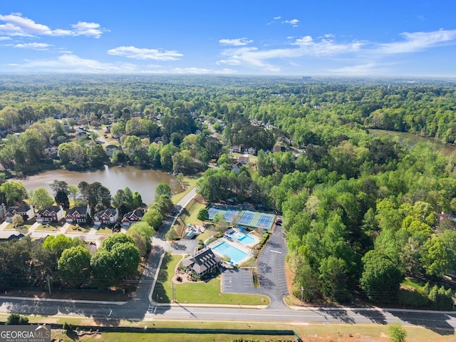 drone / aerial view with a forest view