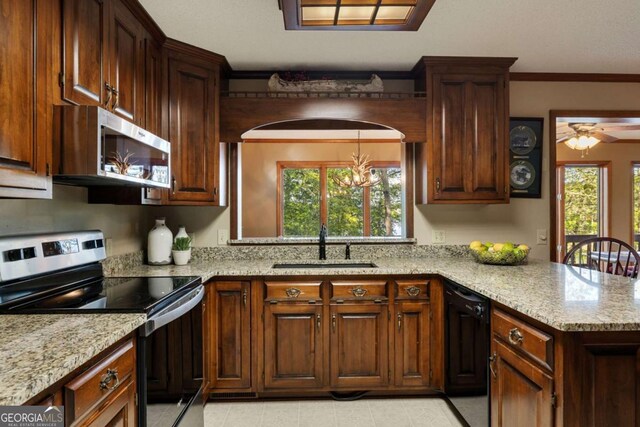 736 Cedar Ridge Rd, Hartwell, GA 30643 - kitchen with crown molding, a healthy amount of sunlight, appliances with stainless steel finishes, and a sink