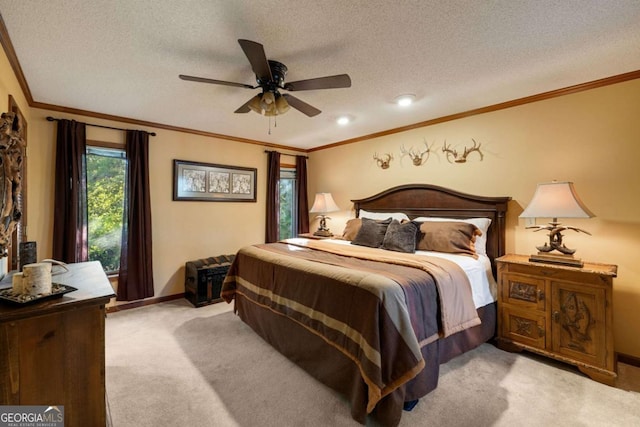 736 Cedar Ridge Rd, Hartwell, GA 30643 - bedroom featuring baseboards, a textured ceiling, light colored carpet, and crown molding