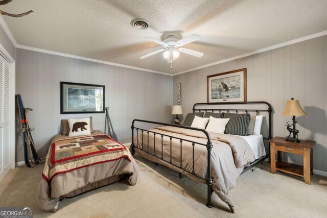 736 Cedar Ridge Rd, Hartwell, GA 30643 - carpeted bedroom featuring baseboards, a ceiling fan, visible vents, and crown molding