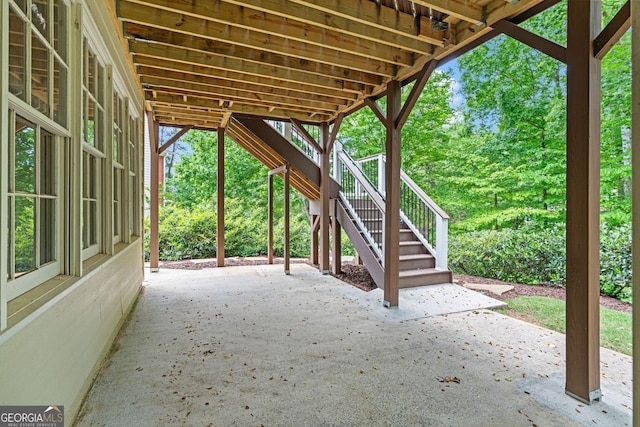 view of patio / terrace featuring stairway