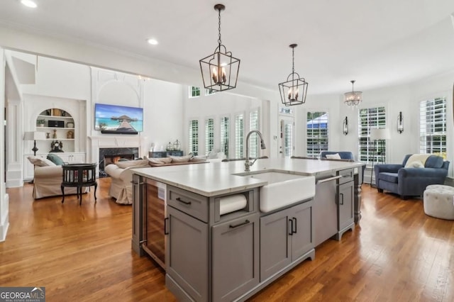 3115 Corsair Curv, Cumming, GA 30040 - kitchen featuring open floor plan, gray cabinetry, a sink, stainless steel dishwasher, and recessed lighting
