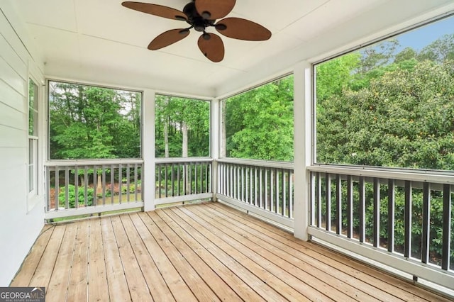 3115 Corsair Curv, Cumming, GA 30040 - deck featuring ceiling fan and view of wooded area