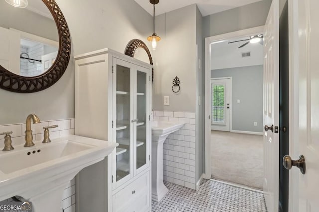 3115 Corsair Curv, Cumming, GA 30040 - bathroom with a sink, tile walls, and a ceiling fan