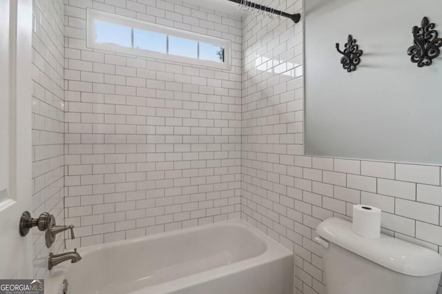 3115 Corsair Curv, Cumming, GA 30040 - bathroom with toilet, shower / tub combination, and tile walls