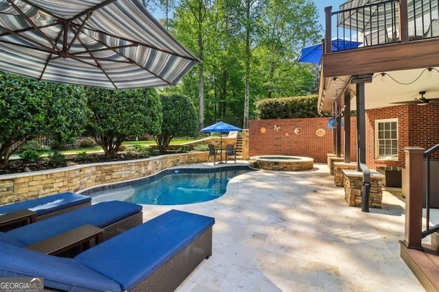 3115 Corsair Curv, Cumming, GA 30040 - view of pool featuring a patio, ceiling fan, and a pool with connected hot tub