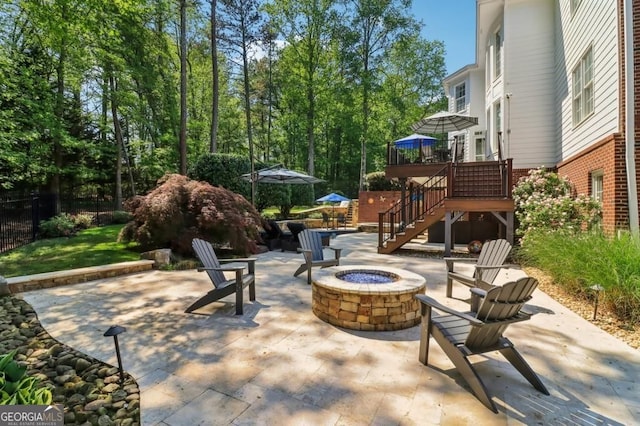 3115 Corsair Curv, Cumming, GA 30040 - view of patio featuring a fire pit, stairway, and a deck