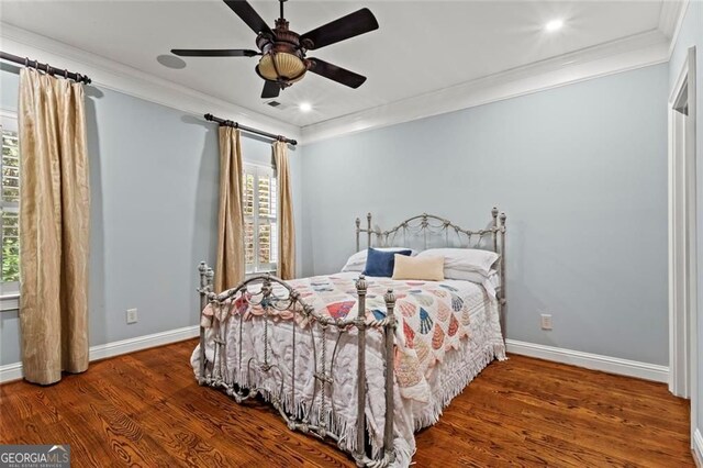 2120 Blackheath Trce, Alpharetta, GA 30005 - bedroom featuring ornamental molding, multiple windows, wood finished floors, a ceiling fan, and recessed lighting