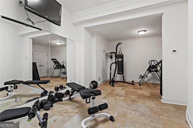 2120 Blackheath Trce, Alpharetta, GA 30005 - exercise area with stone tile floors and crown molding