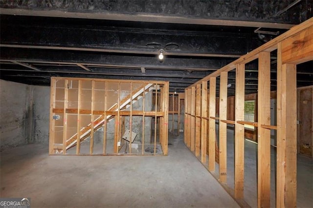view of unfinished basement