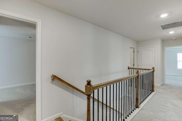 7208 Whitewater Dr, Flowery Branch, GA 30542 - hallway featuring an upstairs landing, carpet flooring, and recessed lighting