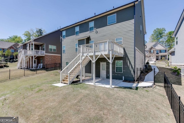 7208 Whitewater Dr, Flowery Branch, GA 30542 - rear view of property featuring stairs, a wooden deck, and a fenced backyard