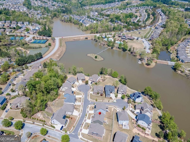 7208 Whitewater Dr, Flowery Branch, GA 30542 - aerial overview of property's location with a large body of water and nearby suburban area