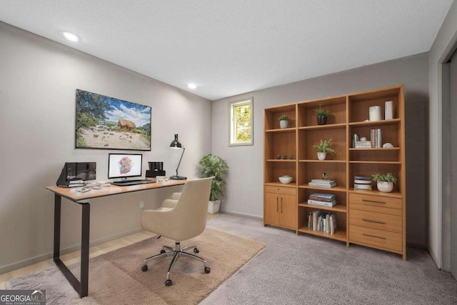 office area featuring recessed lighting and light colored carpet