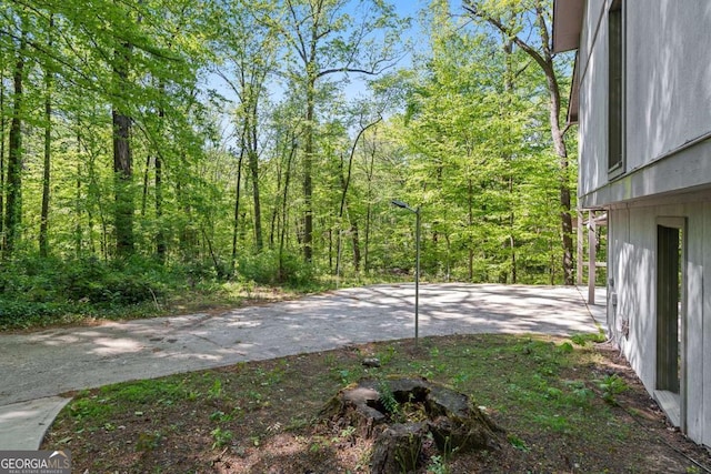 view of yard featuring a wooded view