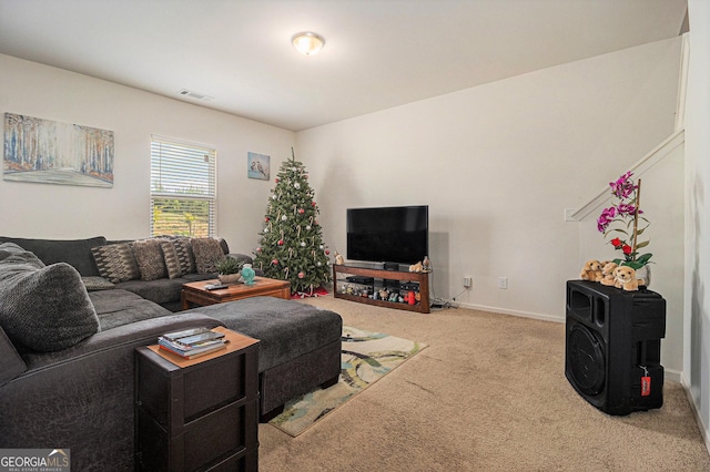 129 Coldwater Way, Griffin, GA 30224 - living room with carpet floors, baseboards, and visible vents