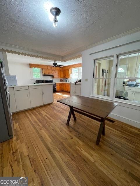 7650 Neese Commerce Rd, Hull, GA 30646 - dining space featuring light wood-style flooring, a textured ceiling, and ceiling fan