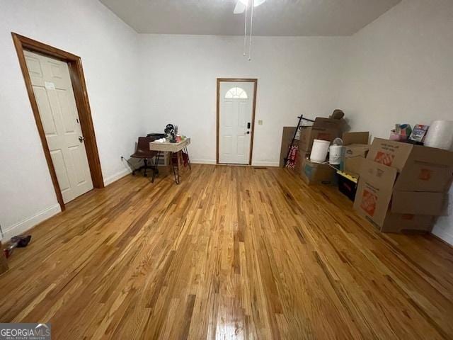 7650 Neese Commerce Rd, Hull, GA 30646 - entryway featuring light wood-style flooring, a ceiling fan, and baseboards