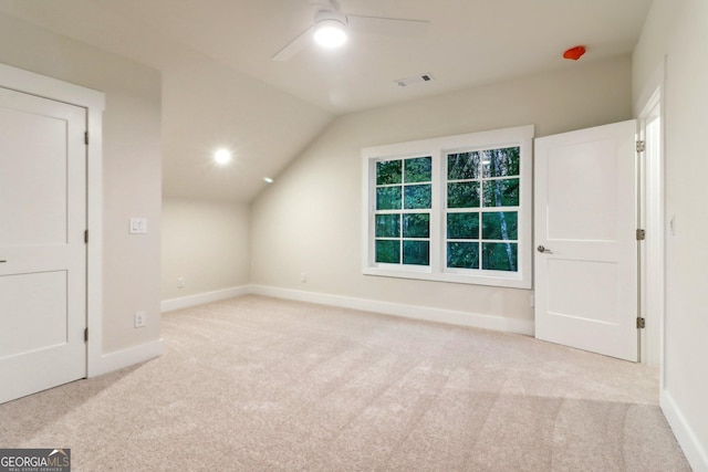 117 Wildwood Dr, Eatonton, GA 31024 - bonus room with ceiling fan, lofted ceiling, visible vents, and carpet
