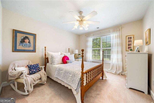 204 Overland Trl, Mcdonough, GA 30252 - bedroom featuring carpet, visible vents, baseboards, and ceiling fan