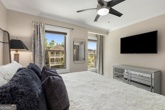 738 Saint Charles Ave NE, Atlanta, GA 30306 - bedroom featuring a ceiling fan and crown molding