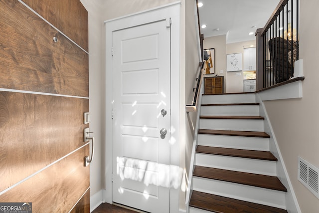 738 Saint Charles Ave NE, Atlanta, GA 30306 - stairs featuring visible vents, recessed lighting, and baseboards