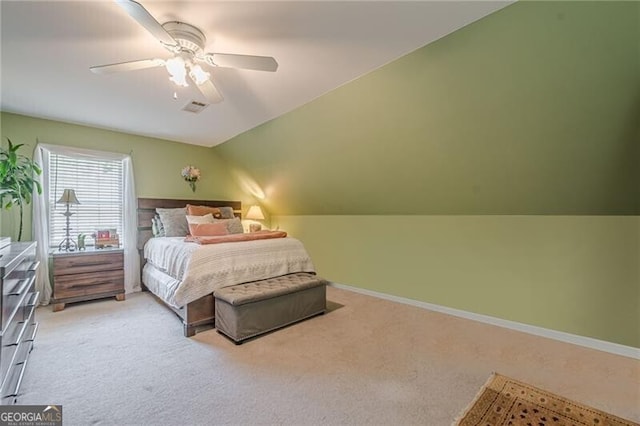 5251 Amberbrook Ct, Marietta, GA 30068 - bedroom with vaulted ceiling, visible vents, a ceiling fan, and light colored carpet