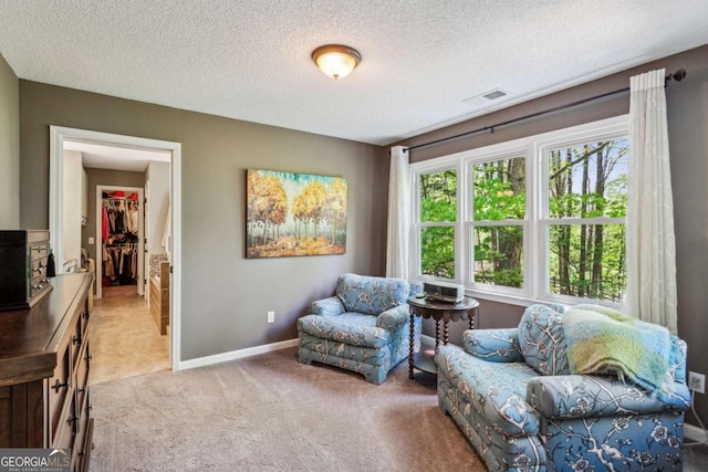 5876 Bridgemont Pl NW, Acworth, GA 30101 - living area featuring baseboards, carpet flooring, a textured ceiling, and visible vents