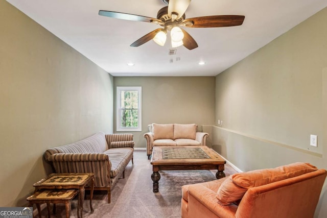 5876 Bridgemont Pl NW, Acworth, GA 30101 - sitting room with a ceiling fan, baseboards, carpet, and recessed lighting