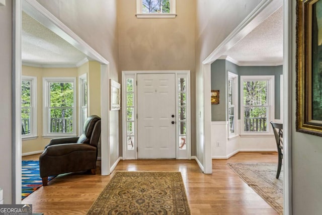 5876 Bridgemont Pl NW, Acworth, GA 30101 - foyer entrance with plenty of natural light, baseboards, wood finished floors, and crown molding