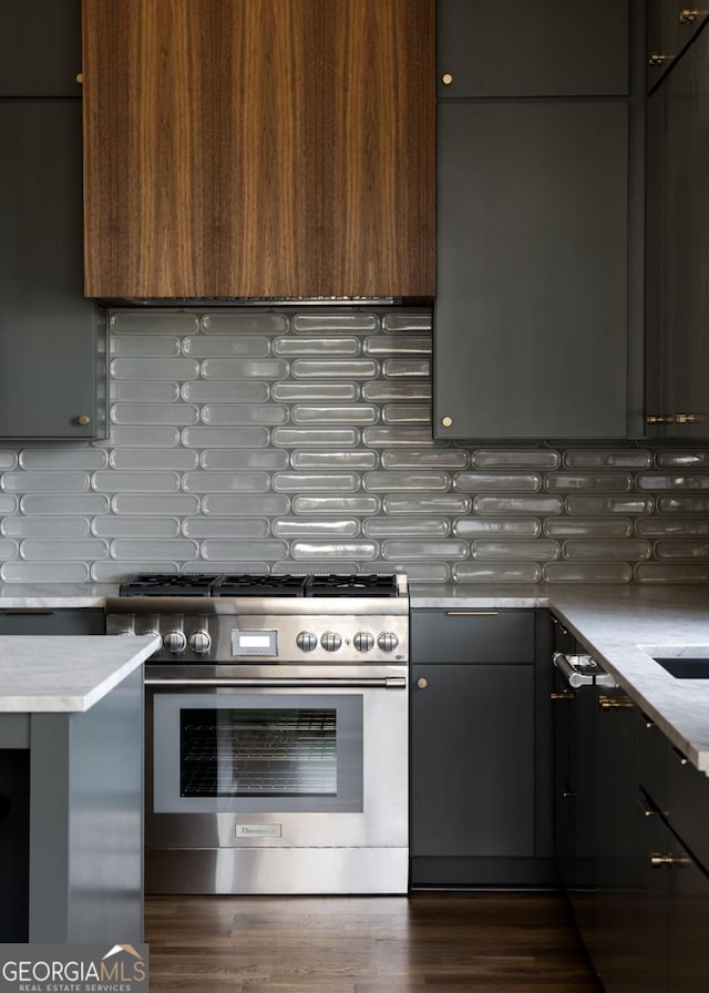 631 Bent Grass, Clayton, GA 30525 - kitchen featuring stainless steel stove, light countertops, and decorative backsplash