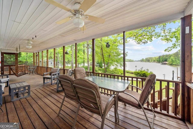 82 Dogwood Ct, Sparta, GA 31087 - sunroom / solarium with ceiling fan, outdoor dining space, and a water view