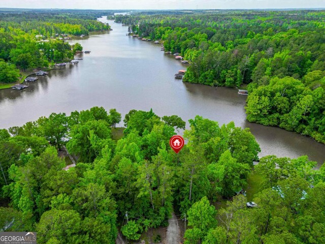 82 Dogwood Ct, Sparta, GA 31087 - drone / aerial view featuring a wooded view and a water view