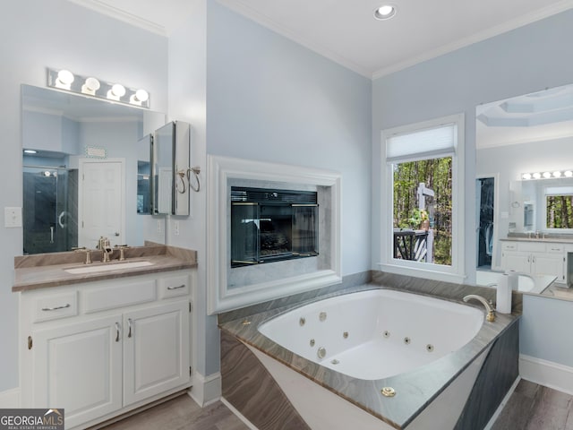 full bath featuring a wealth of natural light, a sink, and wood finished floors