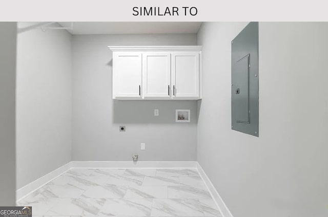 104 Reedy Ct, Perry, GA 31069 - washroom featuring electric panel, hookup for an electric dryer, washer hookup, and light marble finish floors