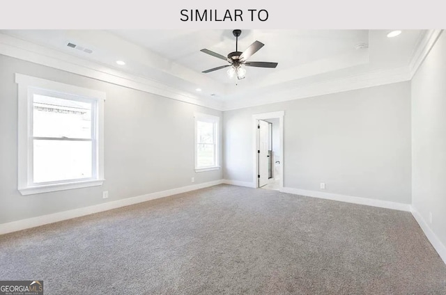104 Reedy Ct, Perry, GA 31069 - carpeted spare room with a raised ceiling, ceiling fan, crown molding, and recessed lighting