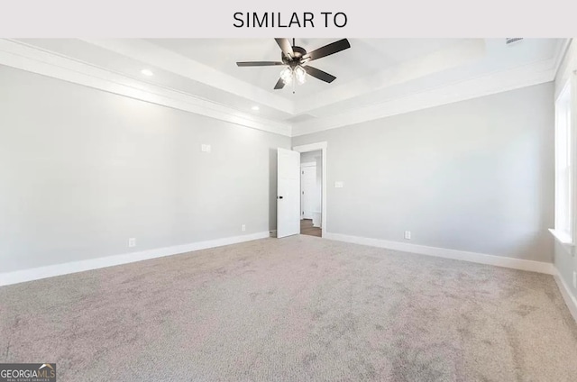 104 Reedy Ct, Perry, GA 31069 - empty room with a raised ceiling, a ceiling fan, carpet, recessed lighting, and crown molding