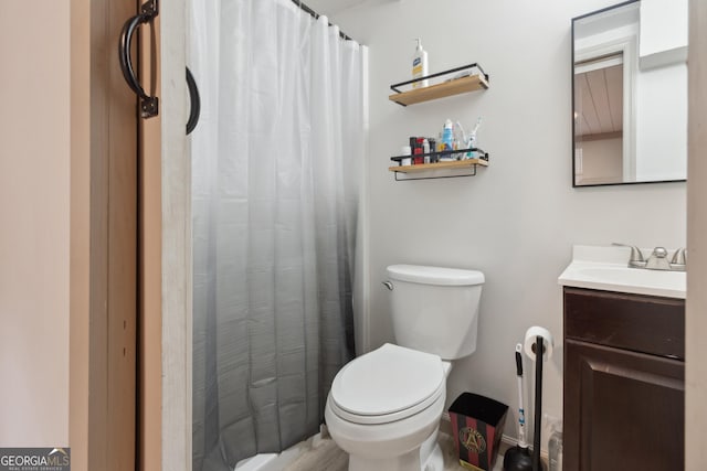 full bathroom featuring vanity, toilet, and a shower with curtain