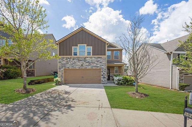 5015 Jack Dr, Decatur, GA 30035 - craftsman-style home featuring driveway, stone siding, board and batten siding, and a front yard