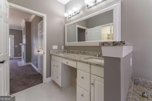 160 Keese Ln, Fair Play, SC 29643 - bathroom featuring baseboards, crown molding, a sink, and double vanity