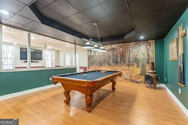 160 Keese Ln, Fair Play, SC 29643 - rec room with baseboards, a paneled ceiling, wood finished floors, and pool table