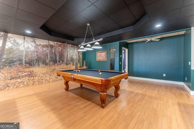 160 Keese Ln, Fair Play, SC 29643 - game room with a drop ceiling, billiards, wood finished floors, baseboards, and ceiling fan