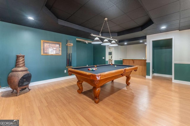 160 Keese Ln, Fair Play, SC 29643 - recreation room featuring baseboards, billiards, a paneled ceiling, and light wood-style flooring