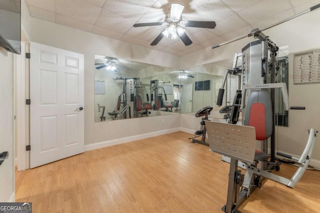 160 Keese Ln, Fair Play, SC 29643 - exercise area with a ceiling fan, wood finished floors, and a drop ceiling